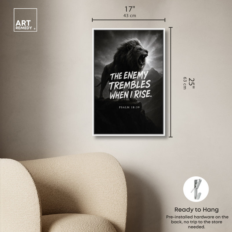 Art Remedy When I lever Script Roar, art mural chrétien sur toile, cadre blanc, 16 x 24, 25"H x 17"W, White Frame