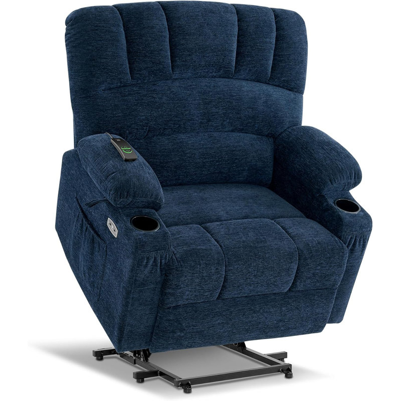 27.2'' Extra Wide Power Recliner Lift Chair with Massage and Heat, Fabric, Blue Polyester