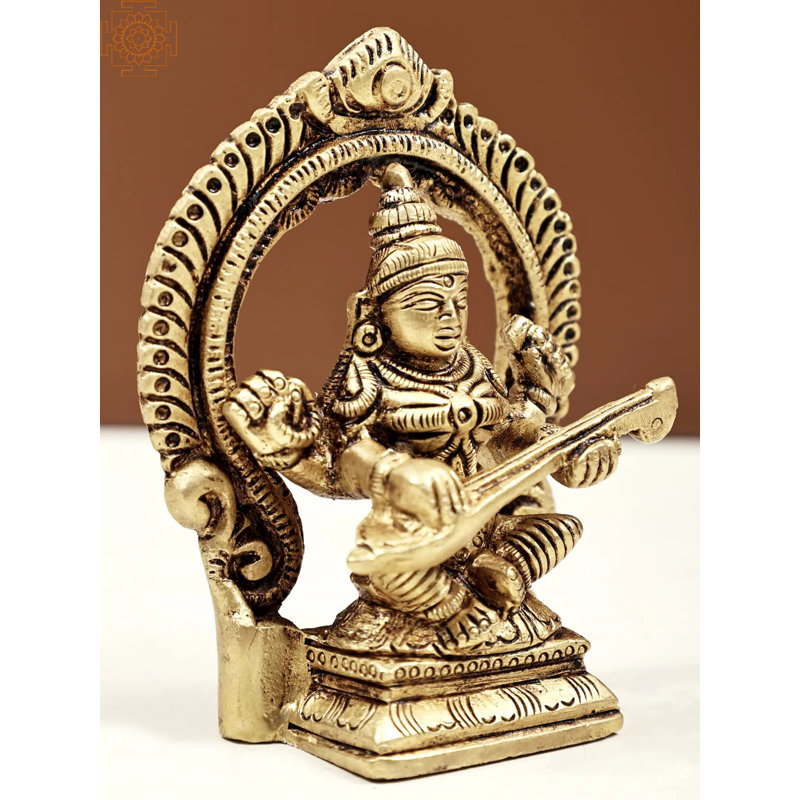 Petite déesse en laiton 3 po Saraswati | Fait à la main