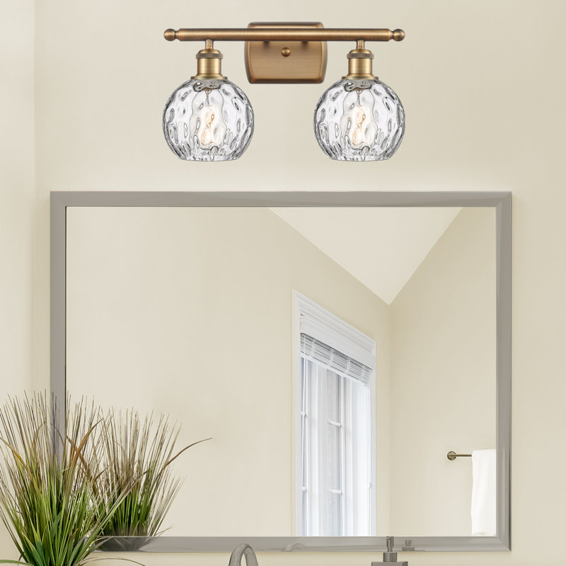 Éclairage pour salle de bain 2 lumières en acier et verre Cindi, Laiton brossé, Ampoule non incluse