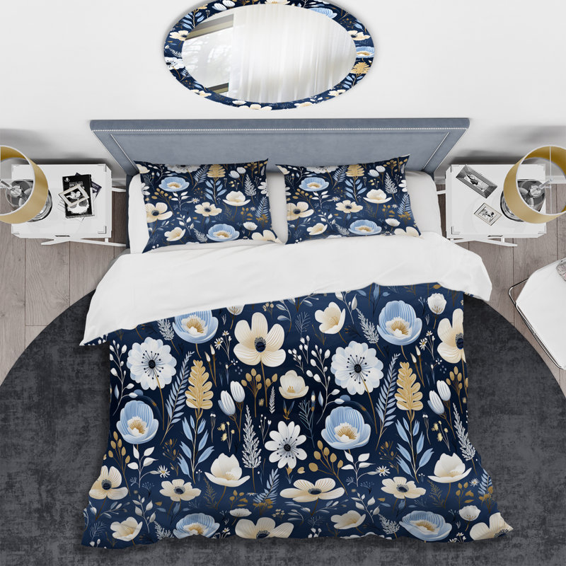 Ensemble de housse de couette Blue Boho Chic Floral Pattern IV, Housse de couette pour très grand lit et 2 très