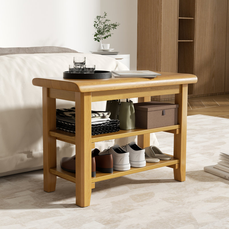 Banc de rangement pour chaussures en bois massif à finition naturelle, H 16,5 po x l 31,5 po x P 11,8 po, Naturel