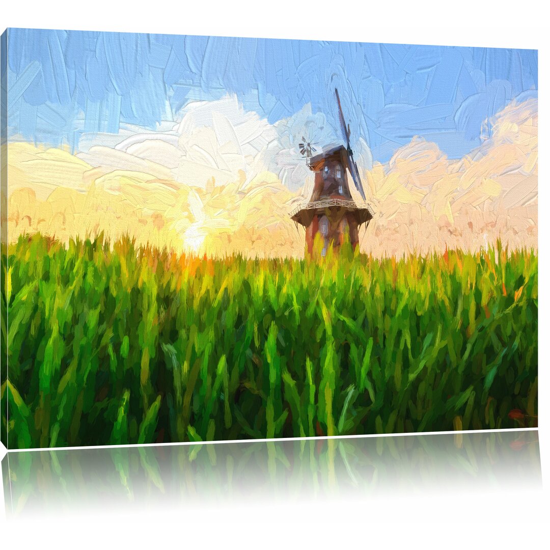 Leinwandbild "Schöne Windmühle auf dem Feld", Grafikdruck