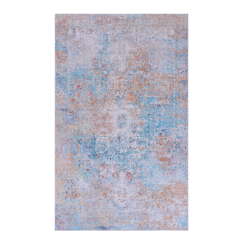 6'x9' Low-pile Machine Washable Boho Area Rug - Kid & Pet Friendly