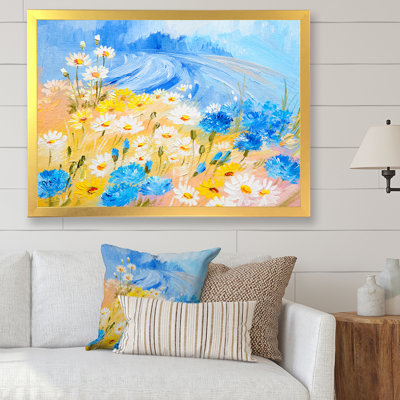 Fleurs de marguerites bleues et blanches - Art sur toile traditionnel