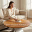 Table basse ronde en bois massif de 31,5 pouces fabriquée à la main avec structure en métal de style cerisier