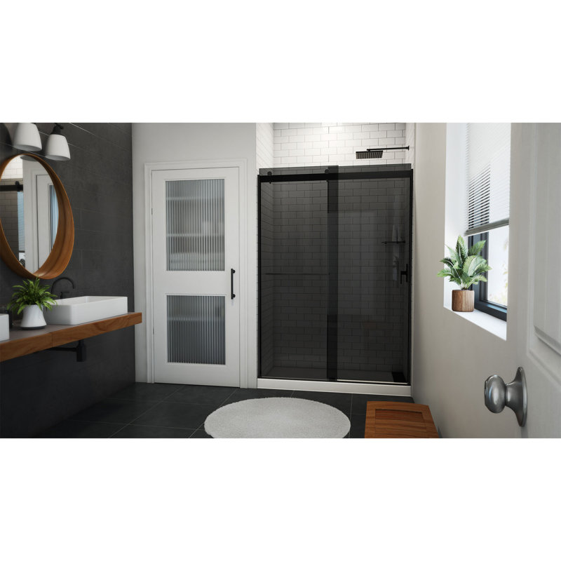 Sapphire-V 50cm W x 76cm H Frameless Tub Door with, Matte Black