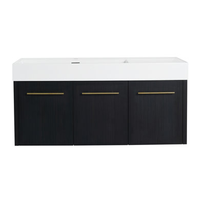 Meuble-lavabo de salle de bain avec lavabo de 48 pouces, lavabo en résine à bords épais, armoire principale en châtaignier noir, meuble-lavabo moderne à fermeture en douceur, charnières en acier inoxydable, finition