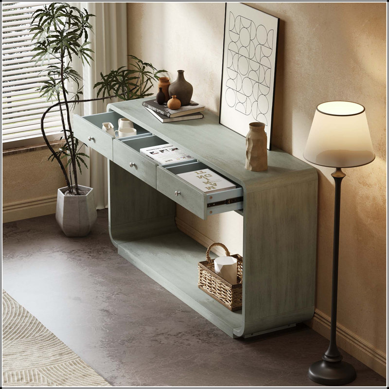 Console de style antique avec 3 tiroirs, Sage Green