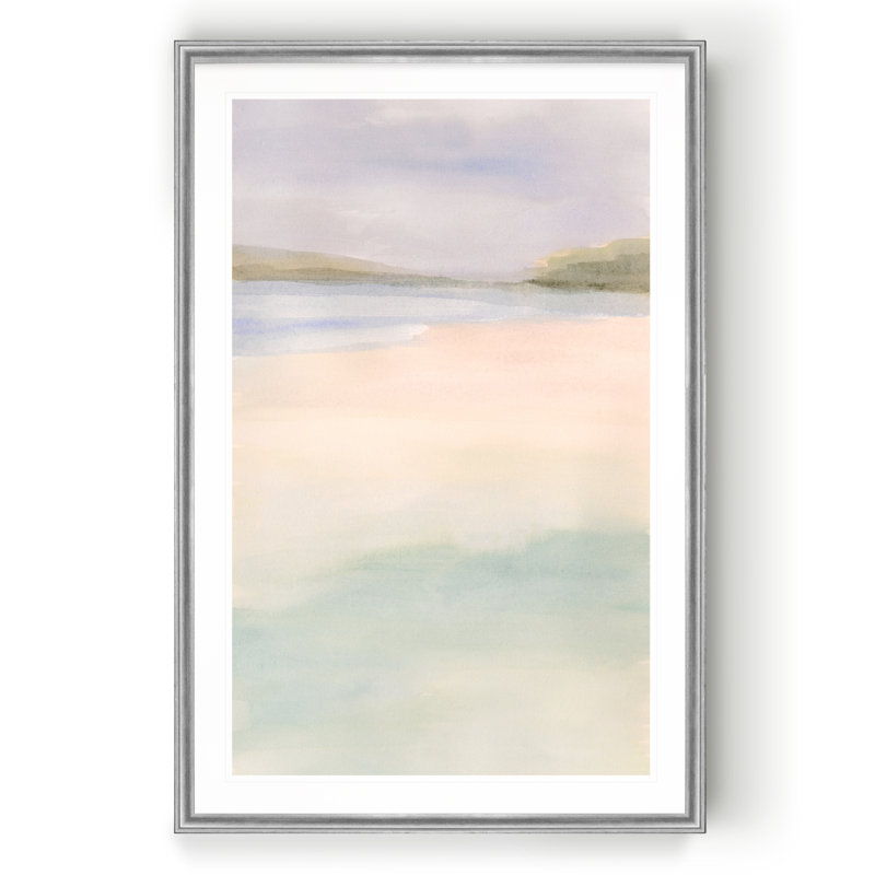 Island Calm I - Painting on Canvas, 30.5" H x 42.5" W x 1.5" D, Silver Framed
