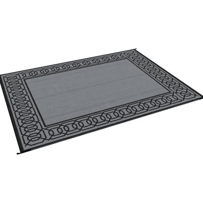 Tapis de pique-nique extérieur 9 pi x 12 pi, plastique imperméable, réversible, bordure noire et grise, pour cour, terrasse, plage, tapis de camping, plastique extérieur, plage