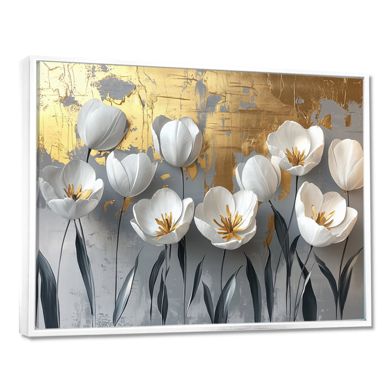 Millikan - Floral Large Wall Art, Cadre flottant, H 24 po x l 32 po, Blanc