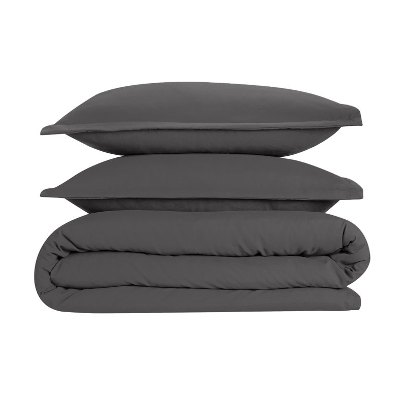 Kamiaya Plain Microfibre 200TC Reversible Duvet Cover Set, Double Duvet Cover + 2 Pillowcases, Charcoal