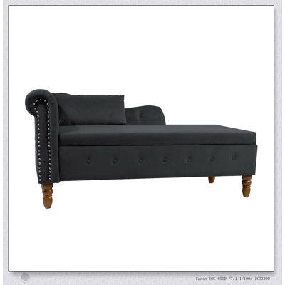 Pink Velvet Chaise Lounge With Storage & Pillow, Modern Upholstered Rolled Arm For Living Room And Bedroom
