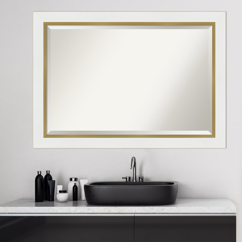 Miroir mural Quade, 41 po x 29 po, Blanc satiné / or