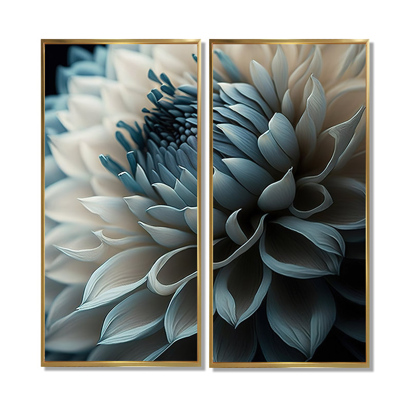 Dahlia bleu et blanc II, 40" H x 40" W, Black, Impression encadrée flottante