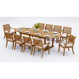12 Seats 13 Pcs Grade-A Teak Wood Dining Set: 118" Double Extension Mas Oval Trestle Leg Table And 12 Arbor Stacking Arm Chairs #11AB2712