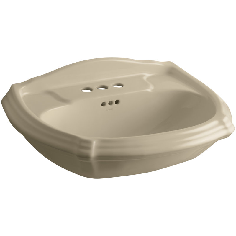Portrait® Vitreous China U-Shaped Pedestal Bathroom Sink, Biscuit, 4'' Centers