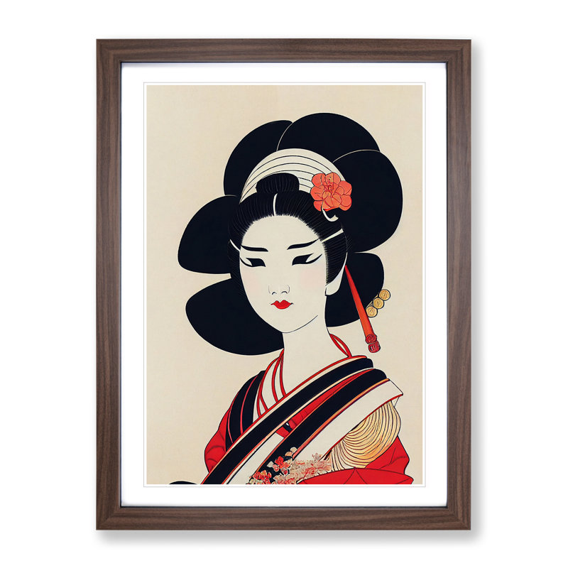 View of a Geisha No.4 1 Piece Single Picture Frame Wall Art, 34cm H x 25cm W x 2cm D, Walnut Framed