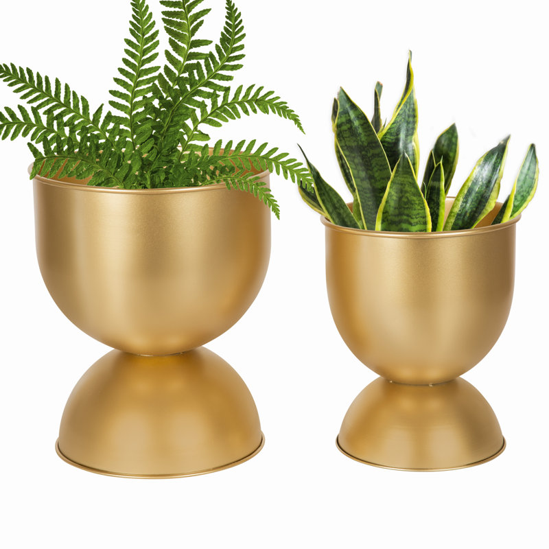 Ensemble de pots à fleurs en métal 2 pièces Lonnie, Doré