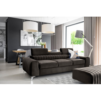Laurence 3-Seater Velvet Sleeper Sofa with Pull-Out Bed – Dark Brown