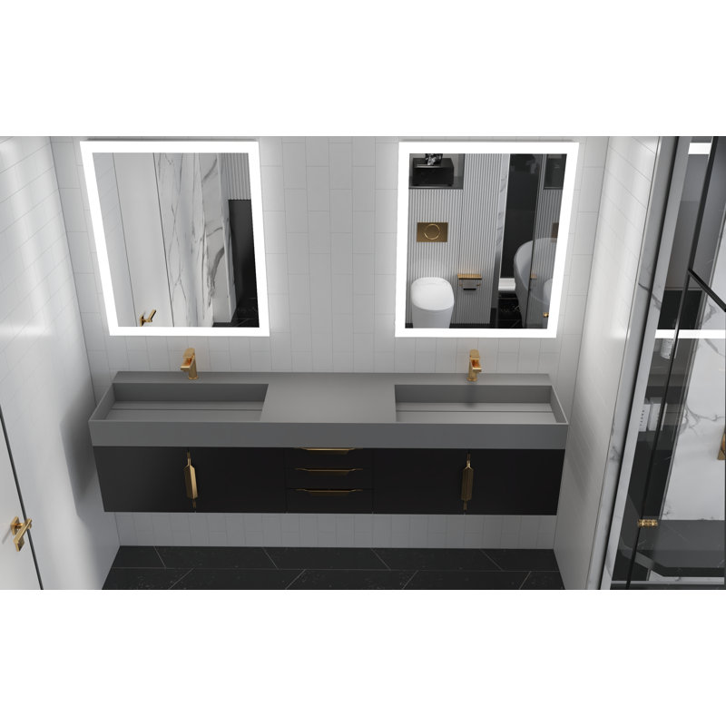 Meuble-lavabo double 84 po avec plateau Amazon, Gris, Noir, Or