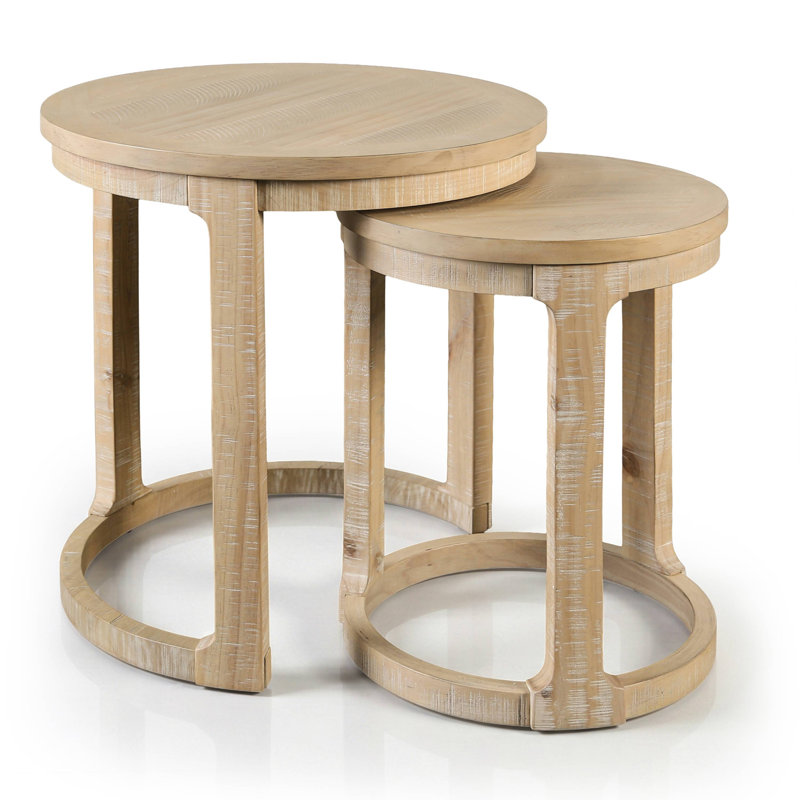 Ensemble de tables basses rondes en bois massif 2 pièces Hazel (1 table basse et 1 table de bout gigogne), Naturel
