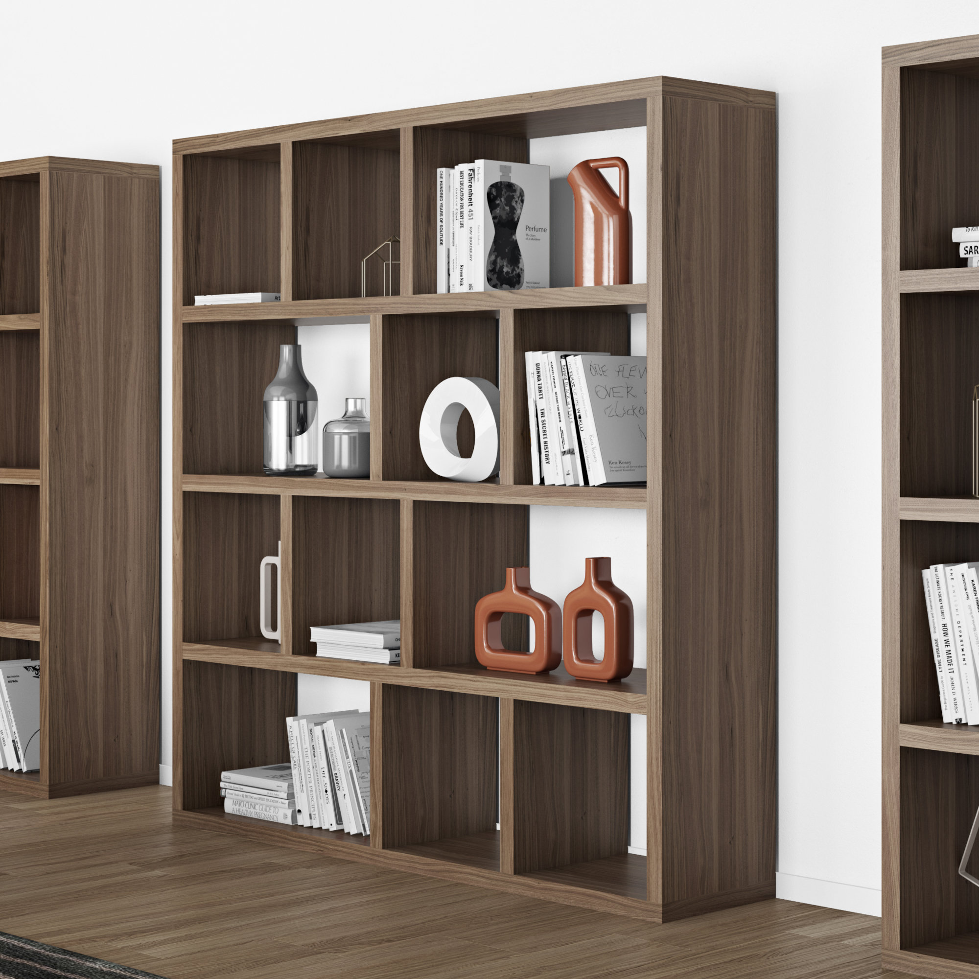 Stetson Wide Bookcase, Walnut, (4 Shelves) 63" H x 59" W x 13" D