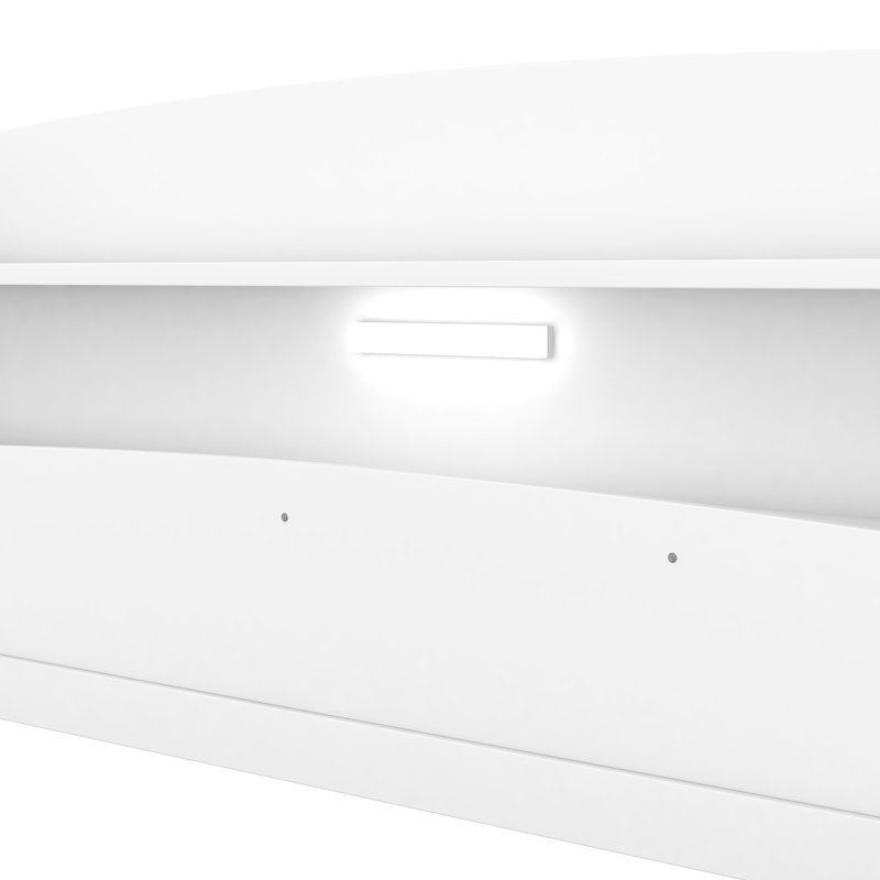 Lit plateforme double en bois avec DEL intégrée, rangement pour tête de lit et garde-corps, garde-corps à DEL blanc, garde-corps
