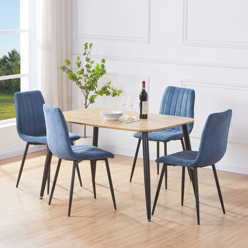 Aspen 1200mm foiled rect. table & 4 fabric chair Set, Beige, Blue