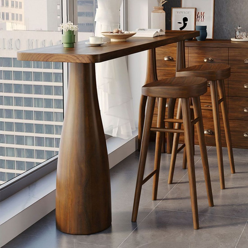 Ensemble de tables de bar 2 personnes en bois massif brun-noisette