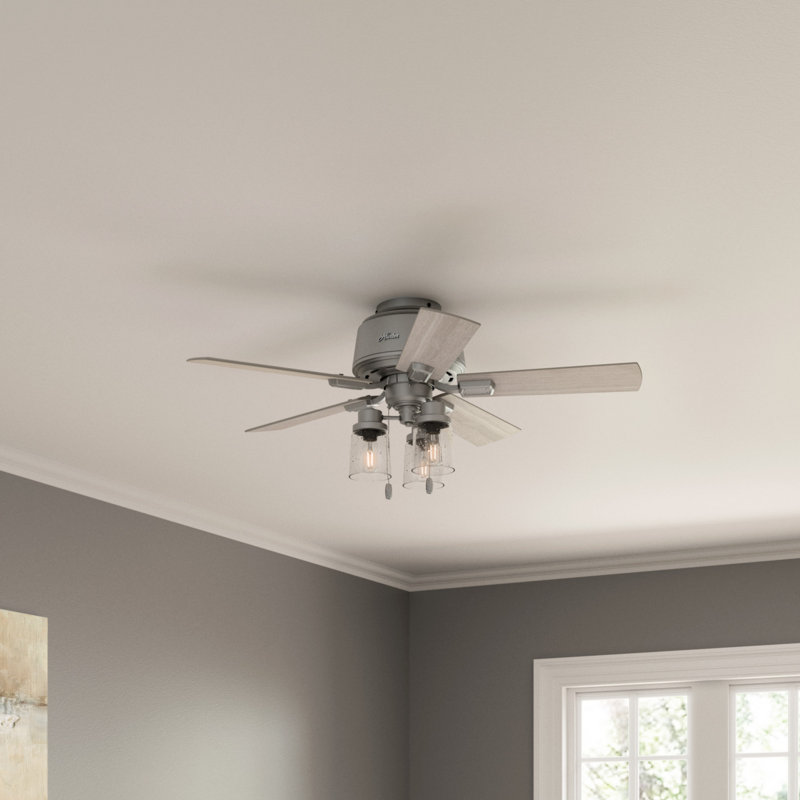 44" Hartland 5 - Blade Standard Ceiling Fan with Pull Chain and Light Kit Included, Matte Silver