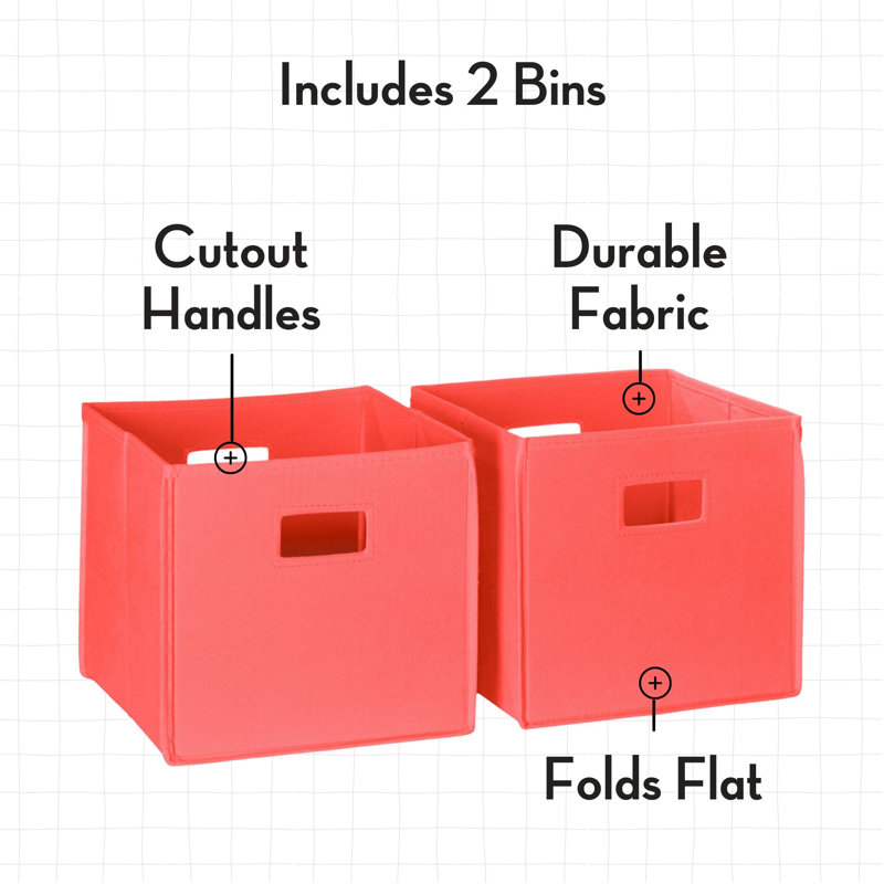 White and Coral Kids' Cubby Bookshelf with Storage Bins
