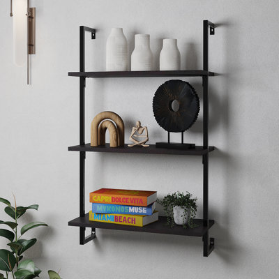 Honoria Classic Industrial 3-Shelf Wood Wall-Mounted Open Ladder Bookcase with Metal Frame