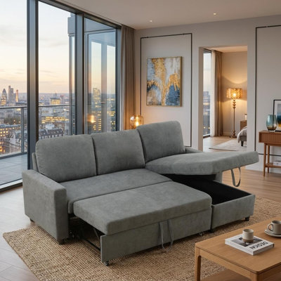 83'' Corduroy Reclining Sofa & Chaise