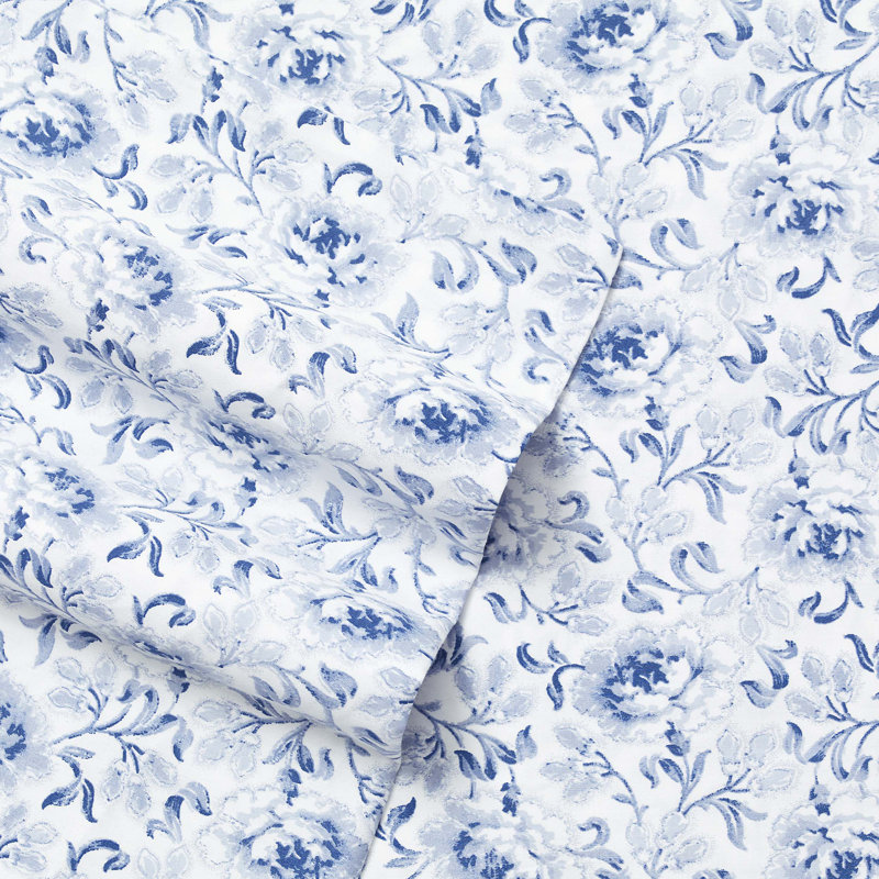Tommy Hilfiger Cold Spring Reversible Cotton Duvet Cover Set, Ensemble de draps pour très grand lit avec 2 taie, Bleu Lorelei