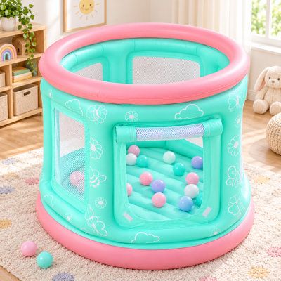 Jeu gonflable 4 en 1 pour tout-petits avec fosse à balles, pompe électrique et 30 balles, jeu intérieur / extérieur, 1 à 3 ans