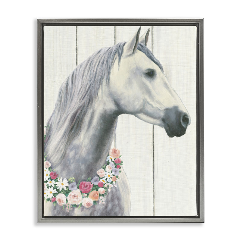 «Spirit Stallion with Flowers Grain» par James Wiens, Cadre flottant gris lustré, H 31 po x l 25 po