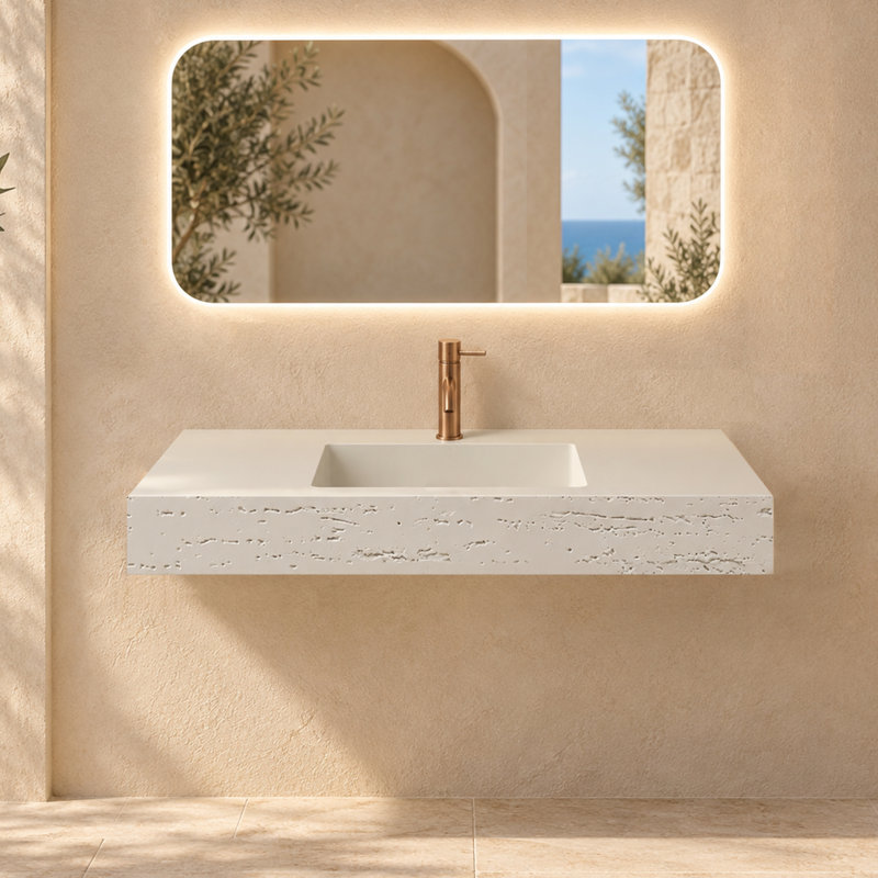 Chloe 35'' Wall Mounted Bathroom Sink Solid Surface Sink With Faucet Hole