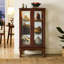Cabinet Curio avec tablettes réglables et panneau arrière en miroir, portes en verre trempé (noyer, 3 niveaux)