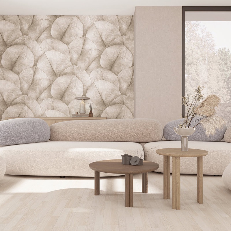 Kumano Repeatable Palm Leaf 4-Panel Wall Mural, Brown