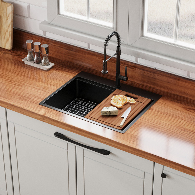 Lavabo de cuisine noir 30 po x 22 po - acier inoxydable de calibre 16, évier de poste de travail