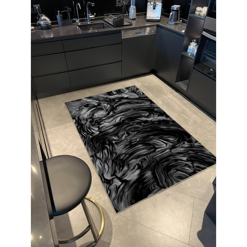 Tapis décoratif moderne gris à motif abstrait de fumée, Rectangle 4 pi 11,06 po x 7 pi 6,55 po