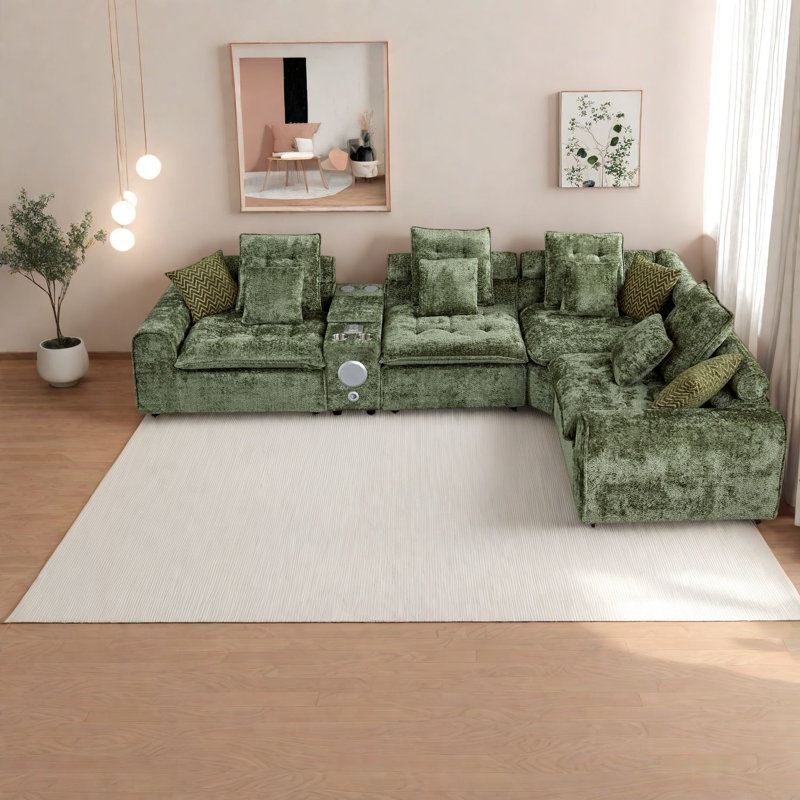 Canapé d'angle modulaire surdimensionné en boucle verte, 350 cm (137,7 po) avec rangement, Vert