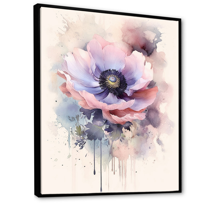 Minimalisme, coquelicots mauves, beauté sur toile, Cadre flottant noir, 20" H x 12" W