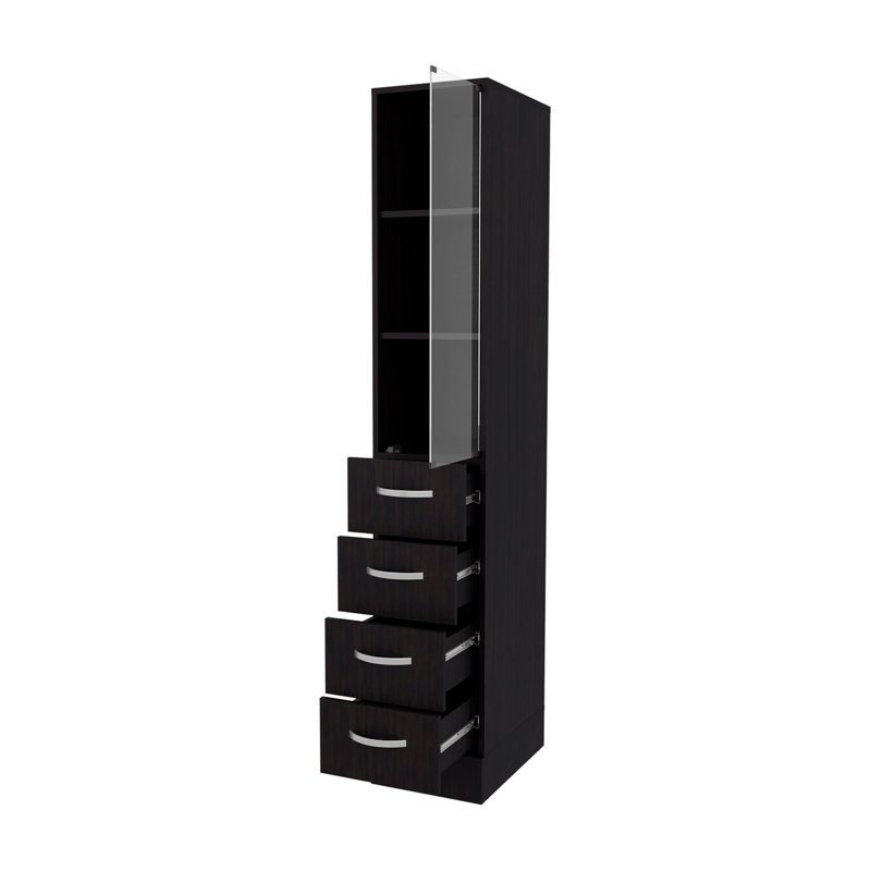 Piñon Bathroom Linen Cabinet with Glass Door and Drawers, Wengue