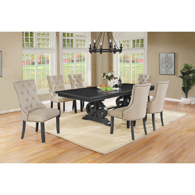 Ensemble de salle à manger extensible Hillside, Beige, 7 pièces : 1 table, 6 chaises
