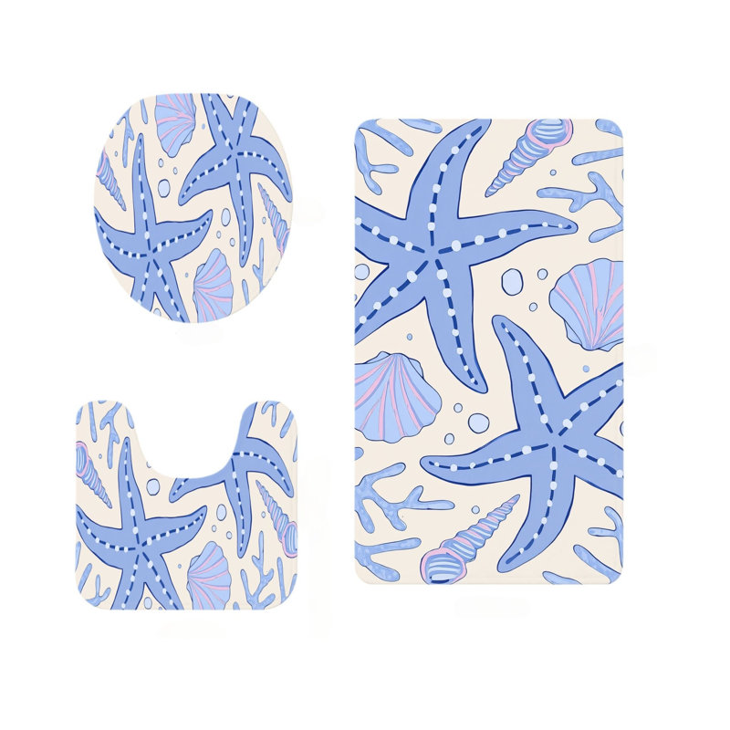 Ensemble de 3 tapis de salle de bain bleu clair, Navy Starfish