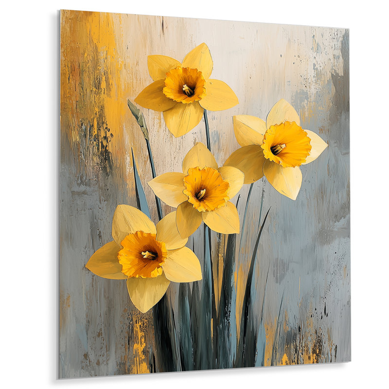 Silencieux jonquille minimaliste fleurs II - jonquilles grand art mural en métal, H 20 po x l 12 po