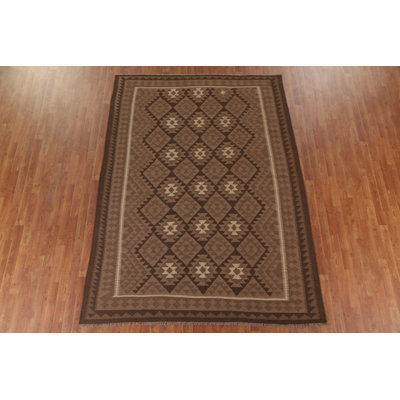 Brown Kilim Geometric Area Rug 7x9